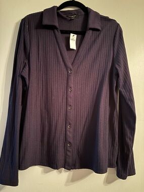 Banana Republic Ribbed Button-Down light sweater in navy
